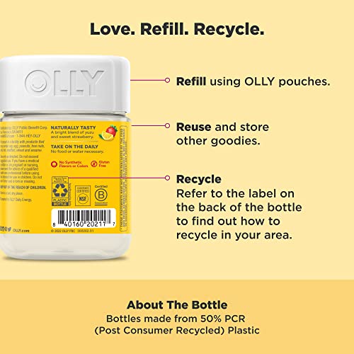 OLLY Extra Strength Daily Energy Gummy, Caffeine Free, 1000mcg Vi...