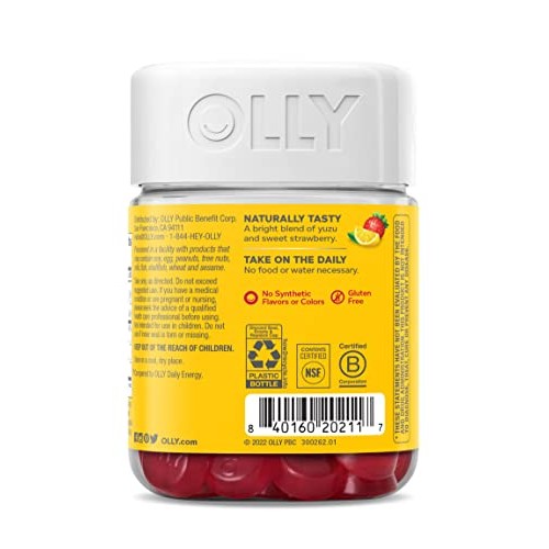 OLLY Extra Strength Daily Energy Gummy, Caffeine Free, 1000mcg Vi...