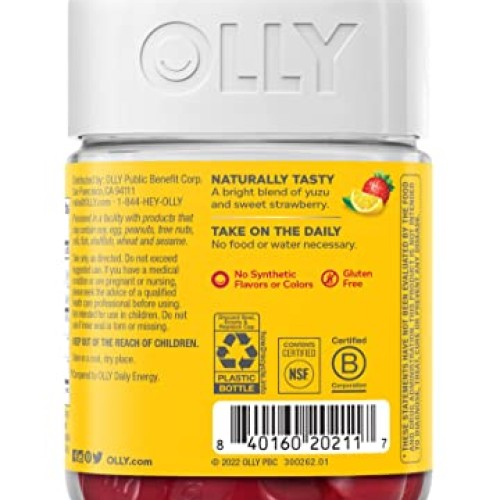 OLLY Extra Strength Daily Energy Gummy, Caffeine Free, 1000mcg Vi...