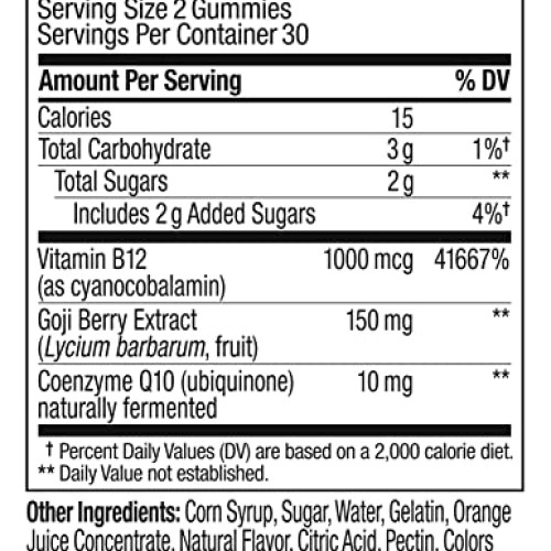 OLLY Extra Strength Daily Energy Gummy, Caffeine Free, 1000mcg Vi...