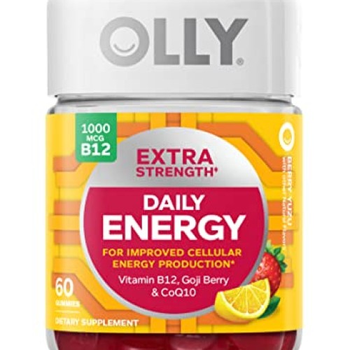 OLLY Extra Strength Daily Energy Gummy, Caffeine Free, 1000mcg Vi...