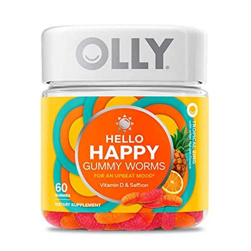OLLY Hello Happy Gummy Worms, Mood Balance Support, Vitamin D, Sa...