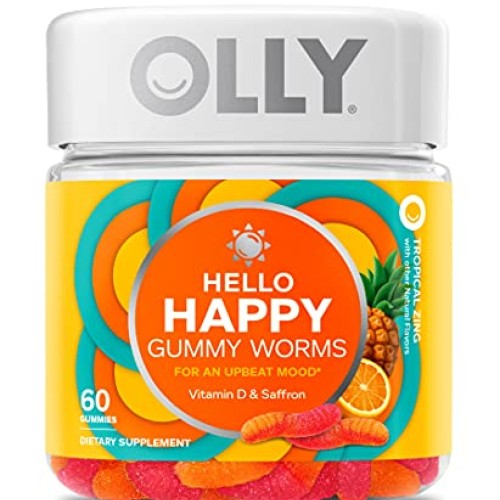 OLLY Hello Happy Gummy Worms, Mood Balance Support, Vitamin D, Sa...