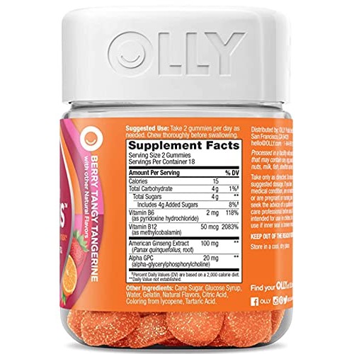 OLLY Laser Focus Gummy, 18 Day Supply 36 Gummies, Berry Tangy T...