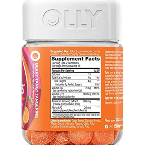 OLLY Laser Focus Gummy, 18 Day Supply 36 Gummies, Berry Tangy T...