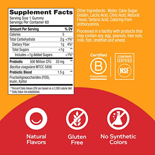 OLLY Probiotic + Prebiotic Gummy, Digestive Support and Gut Healt...