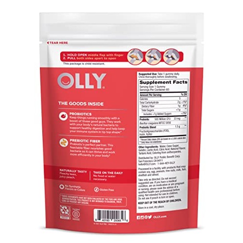 OLLY Probiotic + Prebiotic Gummy, Digestive Support and Gut Healt...