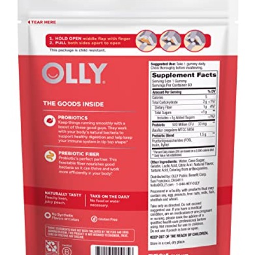 OLLY Probiotic + Prebiotic Gummy, Digestive Support and Gut Healt...