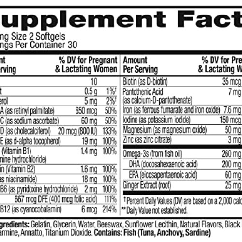 OLLY Ultra Strength Prenatal Multivitamin Softgels, Supports Heal...