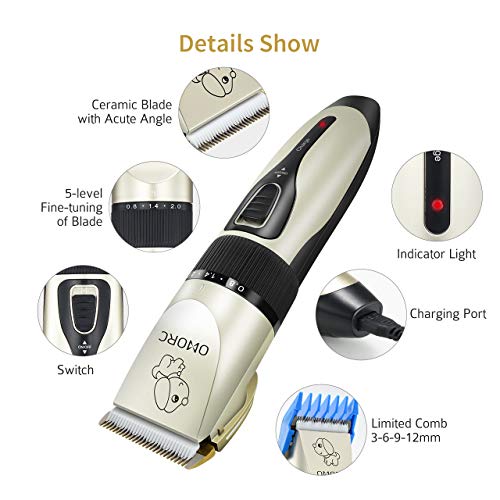 OMORC Dog Clippers for Grooming, Quiet & Cordless Rechargeable Pe...