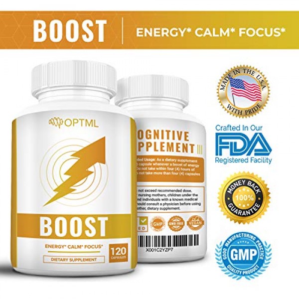 OPTML Boost, 100mg Caffeine Pills with 200mg L-Theanine, Energy P...