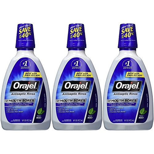 Orajel Antiseptic Mouth Sore Rinse, 16 Ounce Pack of 3