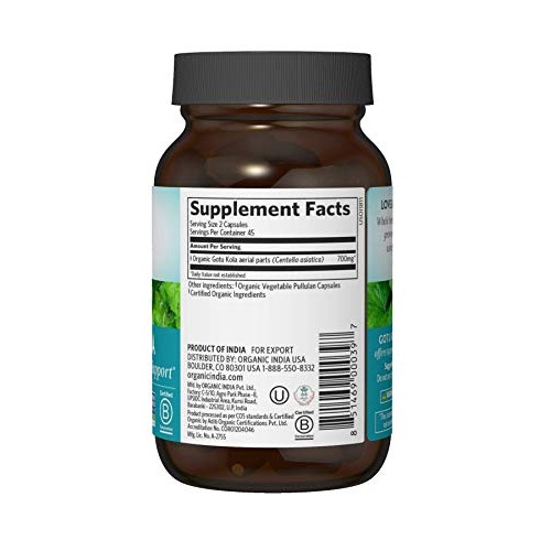 Organic India Gotu Kola Herbal Supplement - Adaptogen for Brain &...