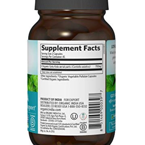 Organic India Gotu Kola Herbal Supplement - Adaptogen for Brain &...