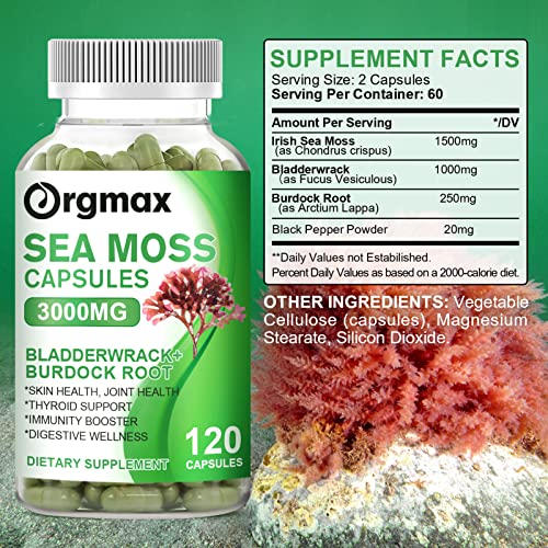 ORGMAX Organic Sea Moss 3000MG Capsules, Bladderwrack | Burdock R...
