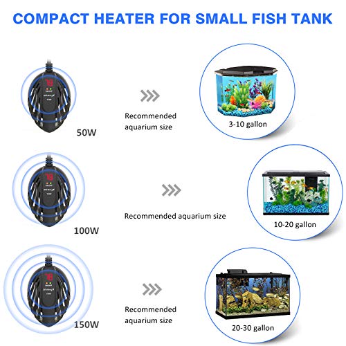 Orlushy Mini Aquarium Heater 100W Small Fish Tank Heaters with LE...