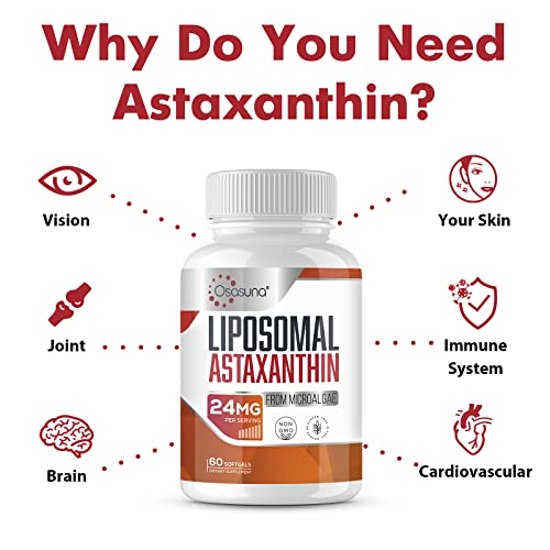 Liposomal Astaxanthin Supplement 24MG, Maximum Absorption, Antiox...