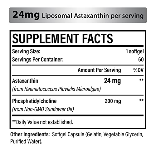 Liposomal Astaxanthin Supplement 24MG, Maximum Absorption, Antiox...