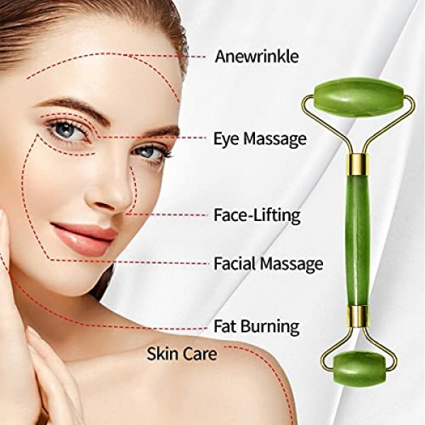 Jade Roller and Gua Sha Set, Face Roller Facial Massager Skin Car...