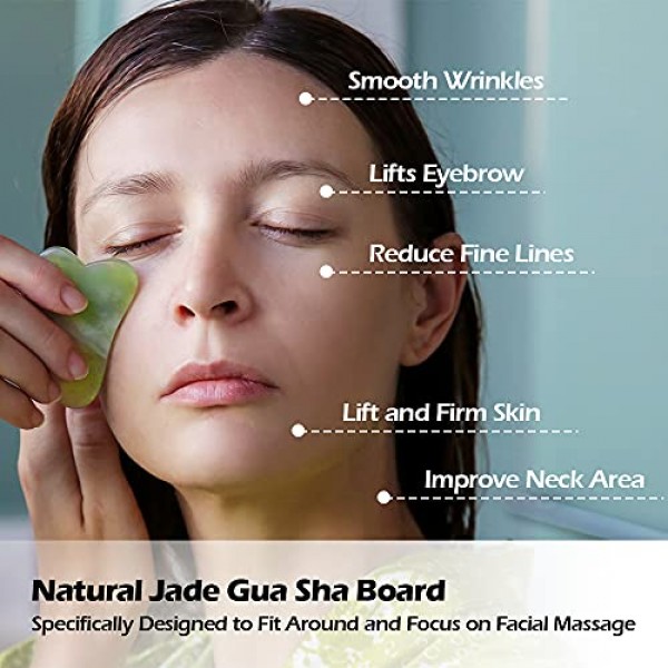 Jade Roller and Gua Sha Set, Face Roller Facial Massager Skin Car...