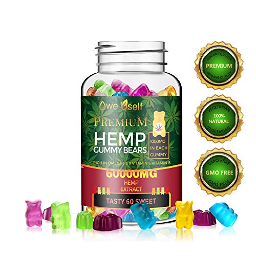 2 Pack Hemp Gummies 60,000mg - 100% Natural Hemp Oil Infused Gu...