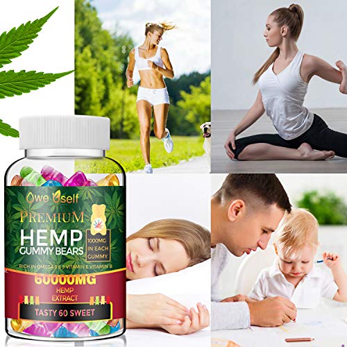 2 Pack Hemp Gummies 60,000mg - 100% Natural Hemp Oil Infused Gu...
