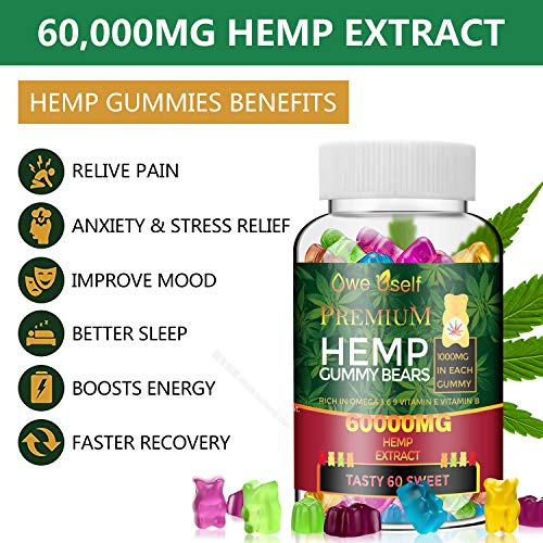 2 Pack Hemp Gummies 60,000mg - 100% Natural Hemp Oil Infused Gu...