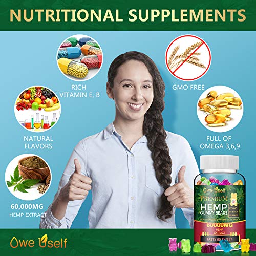 2 Pack Hemp Gummies 60,000mg - 100% Natural Hemp Oil Infused Gu...