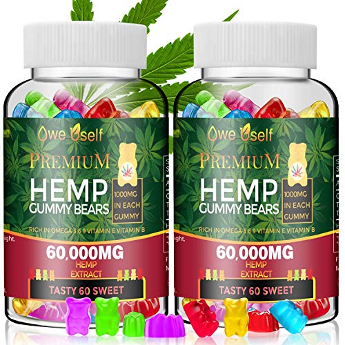 2 Pack Hemp Gummies 60,000mg - 100% Natural Hemp Oil Infused Gu...