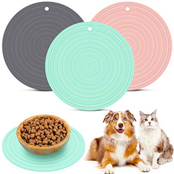 3 Pieces Silicone Pet Food Mat Pet Feeding Mat for Dog and Cat Fo...