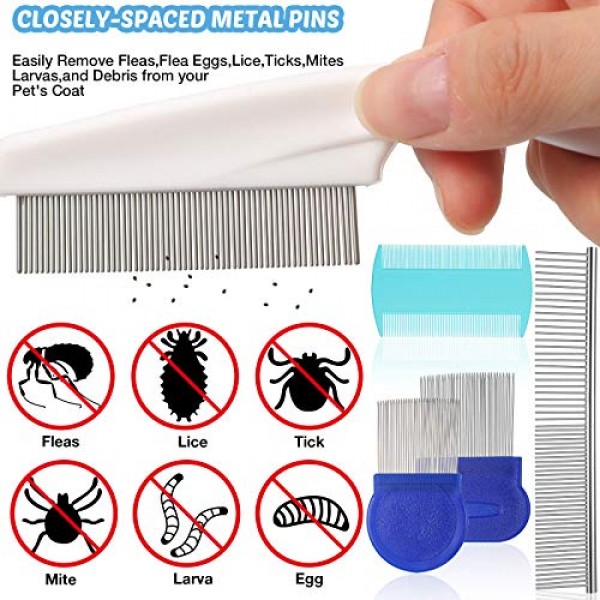7 Pieces Cat Dog Comb Brush Set Include 1 Piece Self Cleaning Sli...