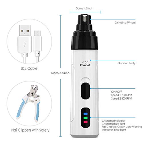 Pawanti Dog Nail Grinder Kit Electric Pet Nail Trimmer Set 2 Spee...