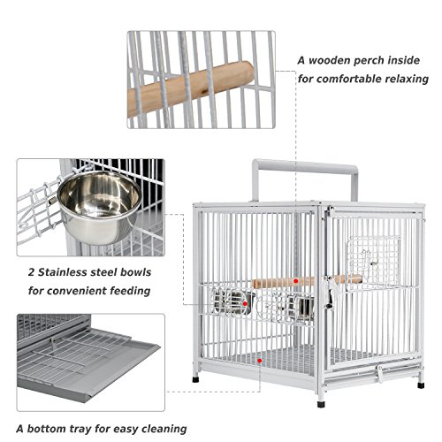 PawHut 18 Heavy Duty Wrought Iron Travel Bird Cage Carrier with ...