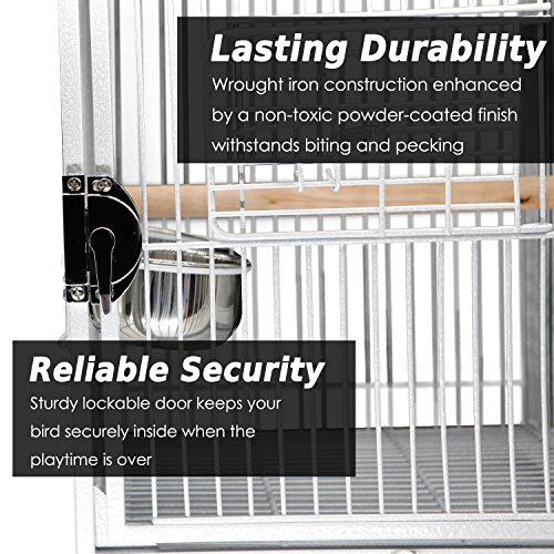 PawHut 18 Heavy Duty Wrought Iron Travel Bird Cage Carrier with ...