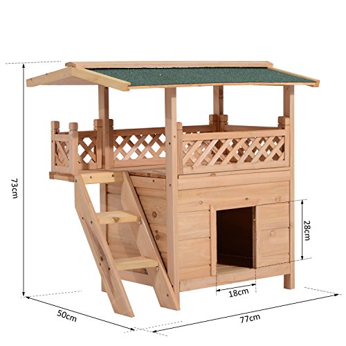 PawHut 2-Story Indoor/Outdoor Wood Cat House Shelter with Roof