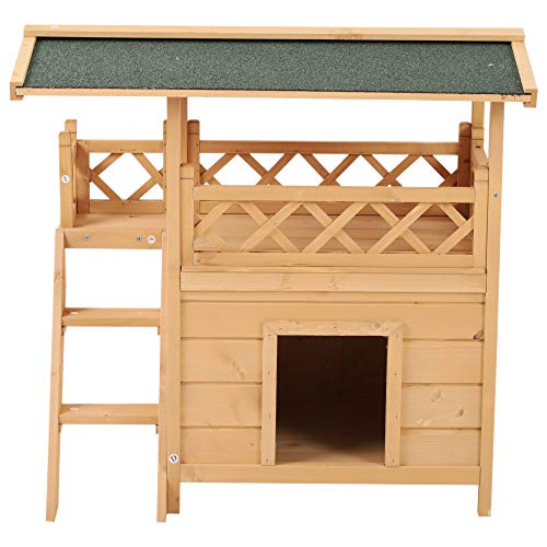 PawHut 2-Story Indoor/Outdoor Wood Cat House Shelter with Roof