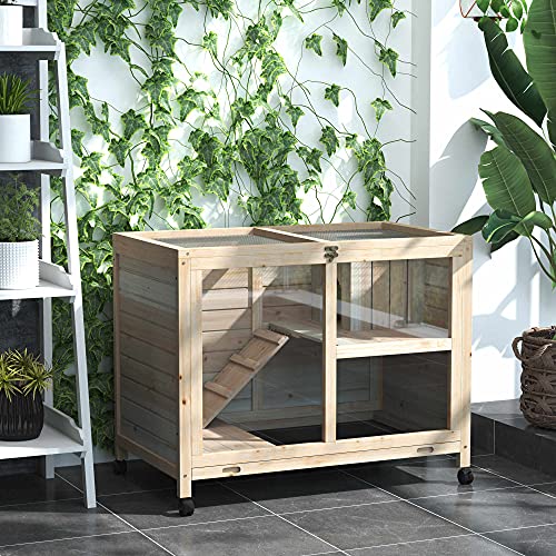PawHut 2-Story Large Wooden Rabbit Hutch Pet House Bunny Cage Sma...