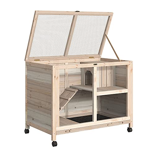 PawHut 2-Story Large Wooden Rabbit Hutch Pet House Bunny Cage Sma...