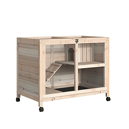 PawHut 2-Story Large Wooden Rabbit Hutch Pet House Bunny Cage Sma...