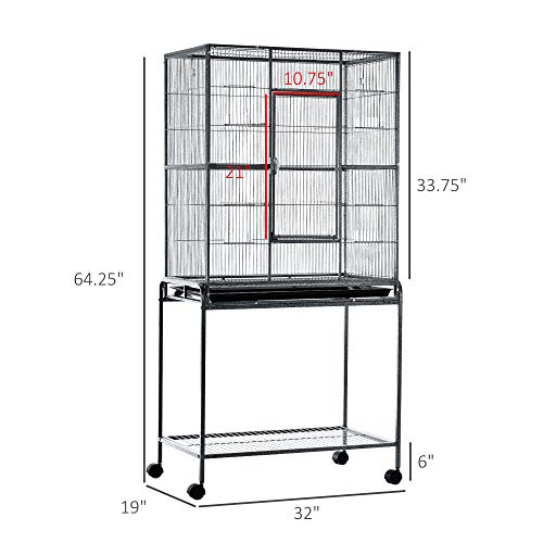 PawHut 30 Rolling Metal Bird Cage Feeder with Detachable Rolling...
