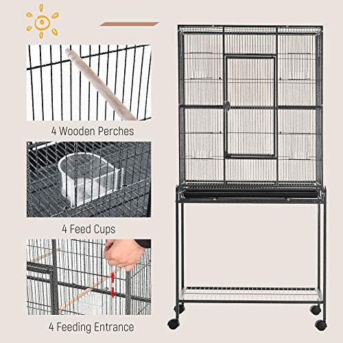 PawHut 30 Rolling Metal Bird Cage Feeder with Detachable Rolling...