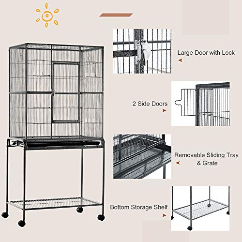 PawHut 30 Rolling Metal Bird Cage Feeder with Detachable Rolling...