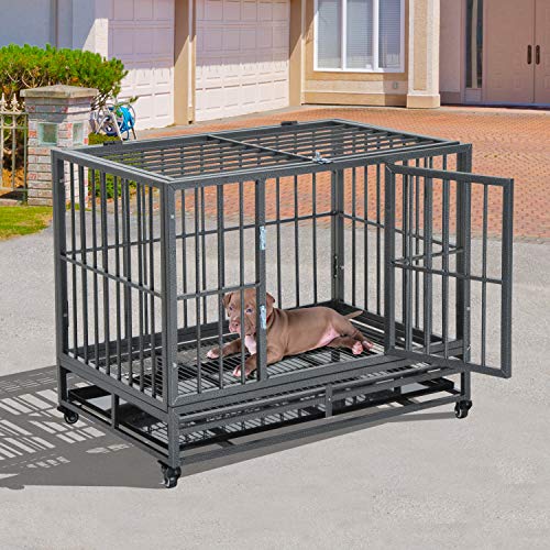PawHut 36 Heavy Duty Steel Dog Crate Kennel Pet Cage w/Wheels - ...