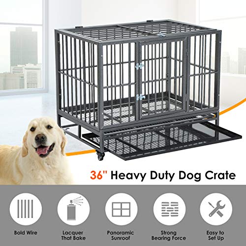 PawHut 36 Heavy Duty Steel Dog Crate Kennel Pet Cage w/Wheels - ...