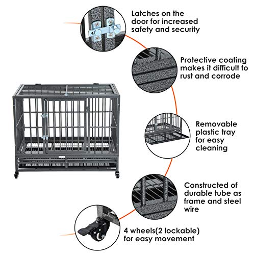 PawHut 36 Heavy Duty Steel Dog Crate Kennel Pet Cage w/Wheels - ...
