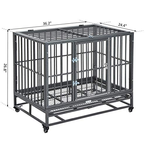 PawHut 36 Heavy Duty Steel Dog Crate Kennel Pet Cage w/Wheels - ...