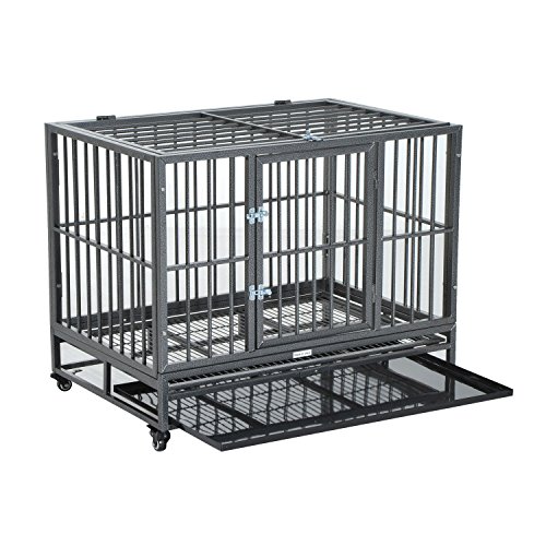 PawHut 36 Heavy Duty Steel Dog Crate Kennel Pet Cage w/Wheels - ...