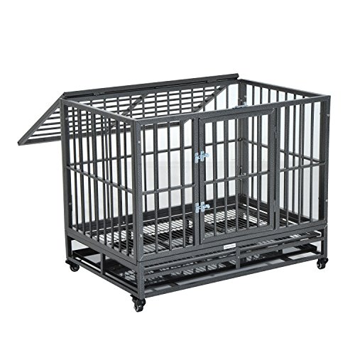 PawHut 36 Heavy Duty Steel Dog Crate Kennel Pet Cage w/Wheels - ...