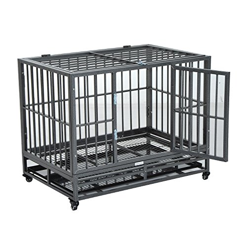 PawHut 36 Heavy Duty Steel Dog Crate Kennel Pet Cage w/Wheels - ...