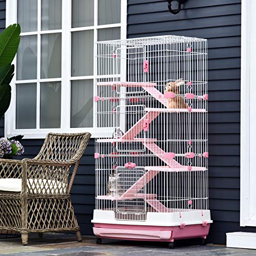 PawHut 57 H 6-Level Indoor Small Animal Cage Rabbit Hutch with W...